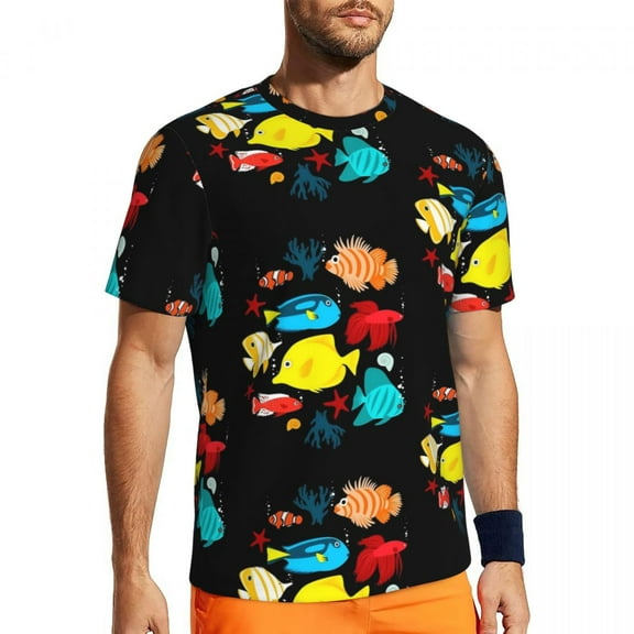 T Shirt For Men Tropical Marine Shoal of Fish Trending Gym Short-Sleeved Breathable Tops Beach Stree