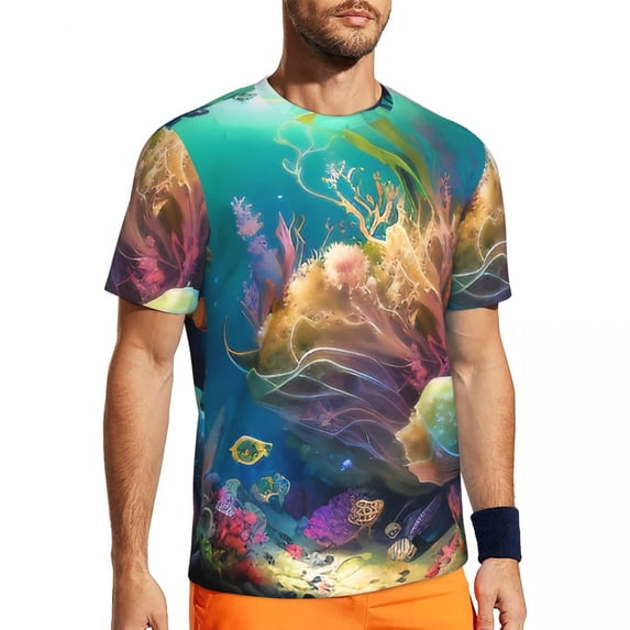 T Shirt For Men Tropical Marine Shoal of Fish Trending Gym Short-Sleeved Breathable Tops Beach Stree