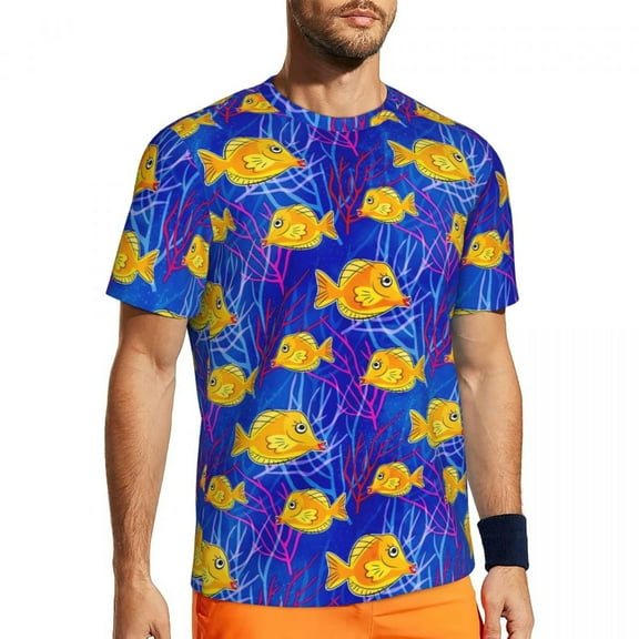 T Shirt For Men Tropical Marine Shoal of Fish Trending Gym Short-Sleeved Breathable Tops Beach Stree