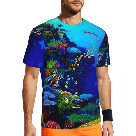 T Shirt For Men Tropical Marine Shoal of Fish Trending Gym Short-Sleeved Breathable Tops Beach Stree
