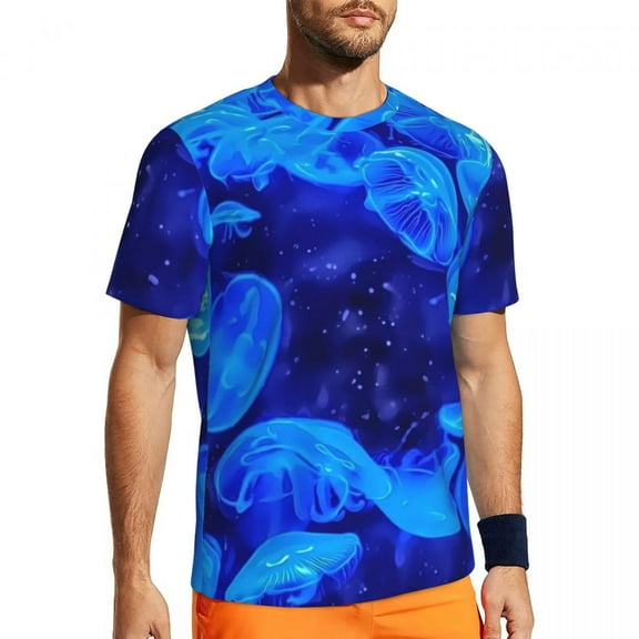 T Shirt For Men Tropical Marine Shoal of Fish Trending Gym Short-Sleeved Breathable Tops Beach Stree