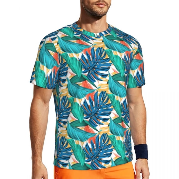 T Shirt For Men Tropical Palm Leaves Gym T-Shirt Red Leaf Print Hip Hop Man Streetwear Tee Shirt Sum