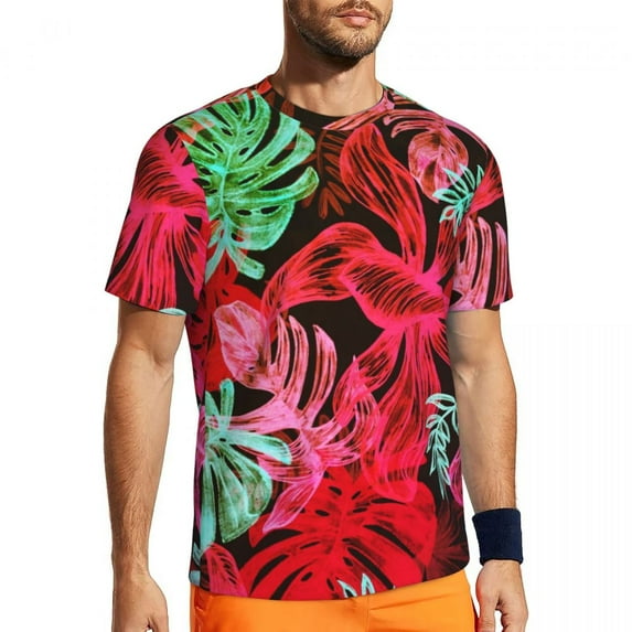 T Shirt For Men Tropical Palm Leaves Gym T-Shirt Red Leaf Print Hip Hop Man Streetwear Tee Shirt Sum