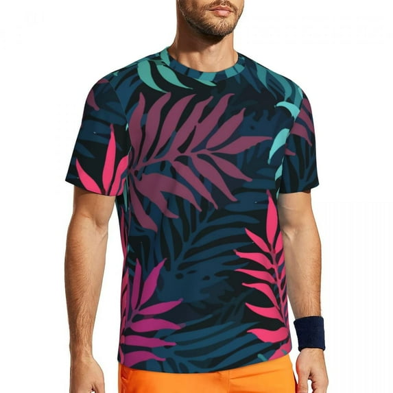 T Shirt For Men Tropical Palm Leaves Gym T-Shirt Red Leaf Print Hip Hop Man Streetwear Tee Shirt Sum