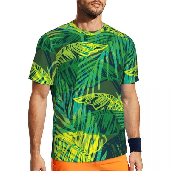 T Shirt For Men Tropical Palm Leaves Gym T-Shirt Red Leaf Print Hip Hop Man Streetwear Tee Shirt Sum
