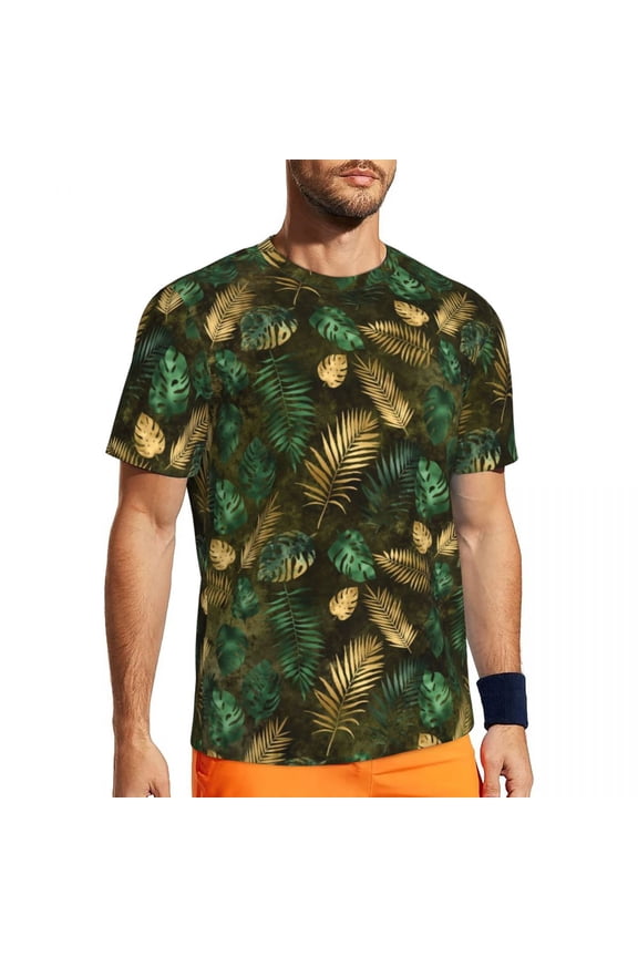 T Shirt For Men Tropical Palm Leaves Gym T-Shirt Red Leaf Print Hip Hop Man Streetwear Tee Shirt Sum