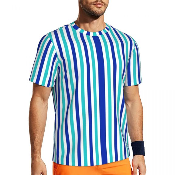 T Shirt For Men Vertical Striped Man Blue And White Casual Gym Quick Dry Summer Novelty Tees Pattern