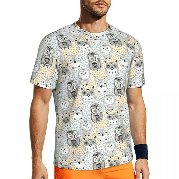 T Shirt For Men Vibrant Owl Running Summer Retro Floral Print Casual T-Shirts Hippie Tshirt For Men