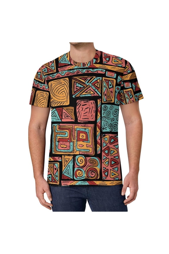 T Shirt For Men Vintage Ethnic T-Shirt Men Colorful Tribal Print Classic T-Shirts Premium Trending T