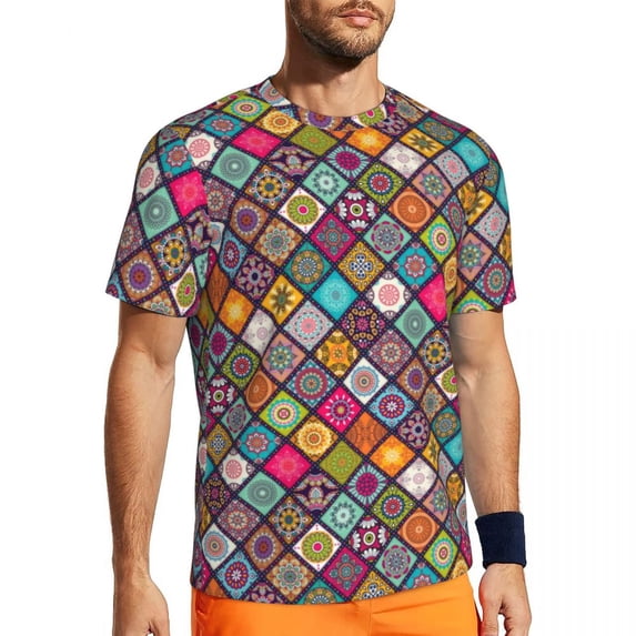 T Shirt For Men Vintage Mandala Art Funky Painted Medallion Hip Hop Sports Short Sleeve Quick Dry Ts