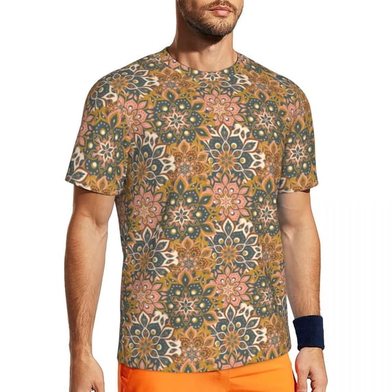 T Shirt For Men Vintage Mandala Art Funky Painted Medallion Hip Hop Sports Short Sleeve Quick Dry Ts