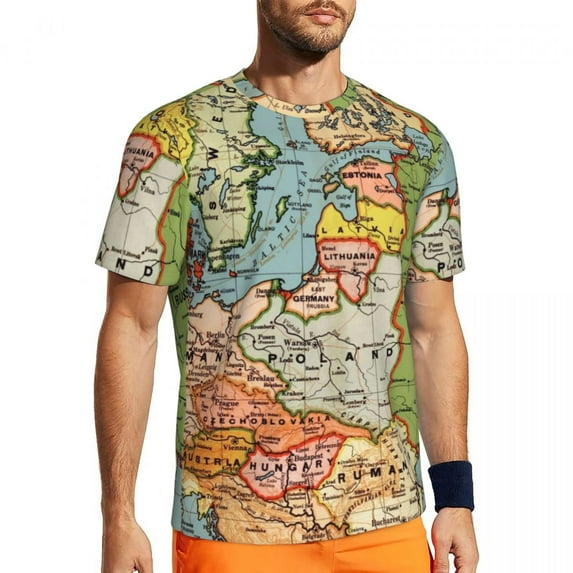 T Shirt For Men Vintage Old World Map Sports Summer Iceland Print Awesome T-Shirts Fashion Tee Shirt
