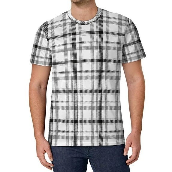 T Shirt For Men Vintage Plaid Green And Red Check Basic T-Shirts O Neck Hippie Tshirt Summer Male Cu