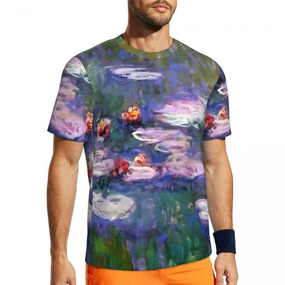 T Shirt For Men Water Lily Print Sportswear Summer Pink Lotus Vintage T-Shirts Hip Hop Tshirt For Ma