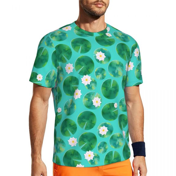 T Shirt For Men Water Lily Print Sportswear Summer Pink Lotus Vintage T-Shirts Hip Hop Tshirt For Ma