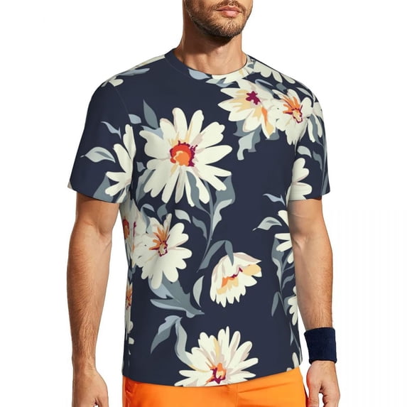 T Shirt For Men White Daisies Gym T-Shirt Summer Flowers Print Art Fun Harajuku Tee Shirt For Male P