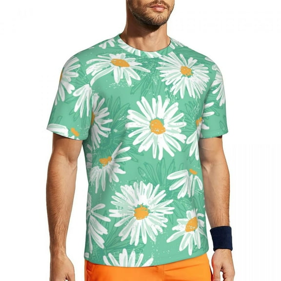 T Shirt For Men White Daisies Gym T-Shirt Summer Flowers Print Art Fun Harajuku Tee Shirt For Male P