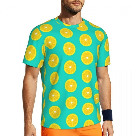 T Shirt For Men Yellow Lemon Slices Men Flower Print Basic Sports T-Shirts Quick-drying Summer Fashi