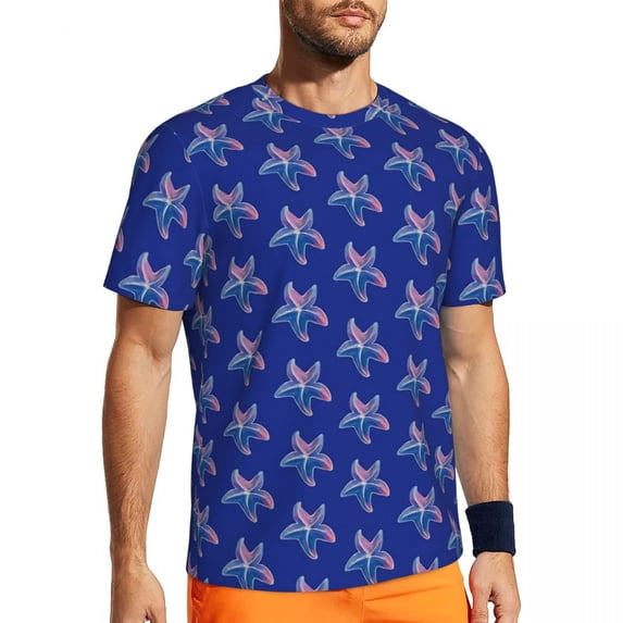 T Shirt For Men Yellow Starfish Mens Seashells Print Classic Sports T-Shirts Quick-dry Summer Hippie