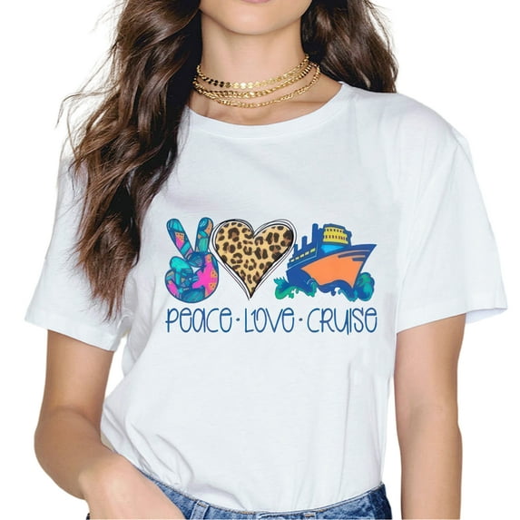 T-Shirt For Woman Peace Love Cruise Cruise Travel Shirt with Leopard Heart Cruise Family Trip Shirt