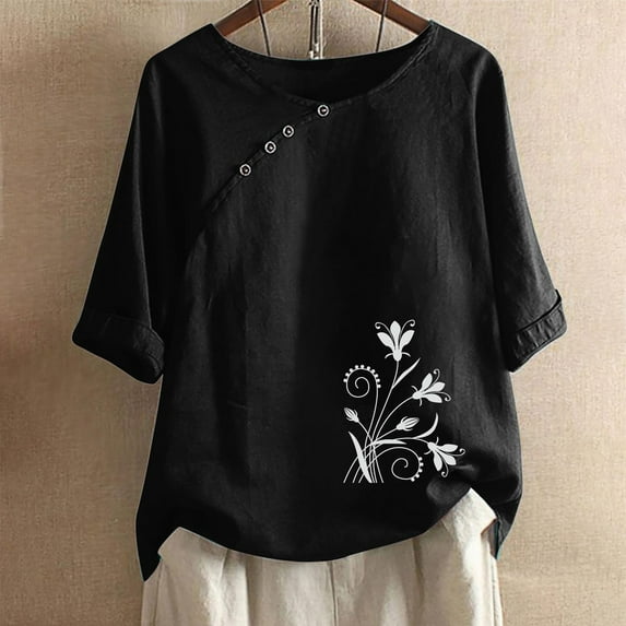 T Shirt For Women Loose Fit Blouse Basic Short Sleeve Tees Crewneck Fashion Tops Cotton Linen Lightweight Casual Summer Clothes 2024