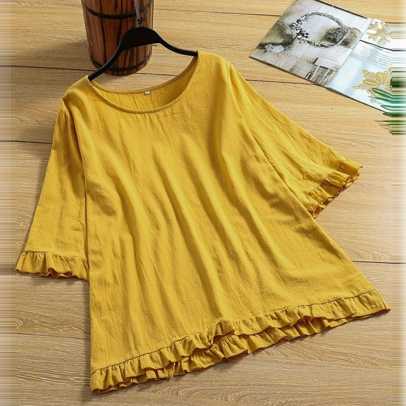 T Shirt For Women Plus Size Cotton Linen Oversized T Shirts for Women Crewneck Short Sleeve Casual Summer Tops Lightweight Loose High Low Blouse