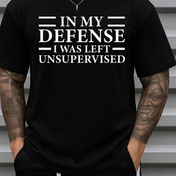 T-Shirt Funny Casual Short Sleeve - Defense Unsupervised Funny Humor T 100% Black Crew Neck Sleeve Fit Alleason Wear