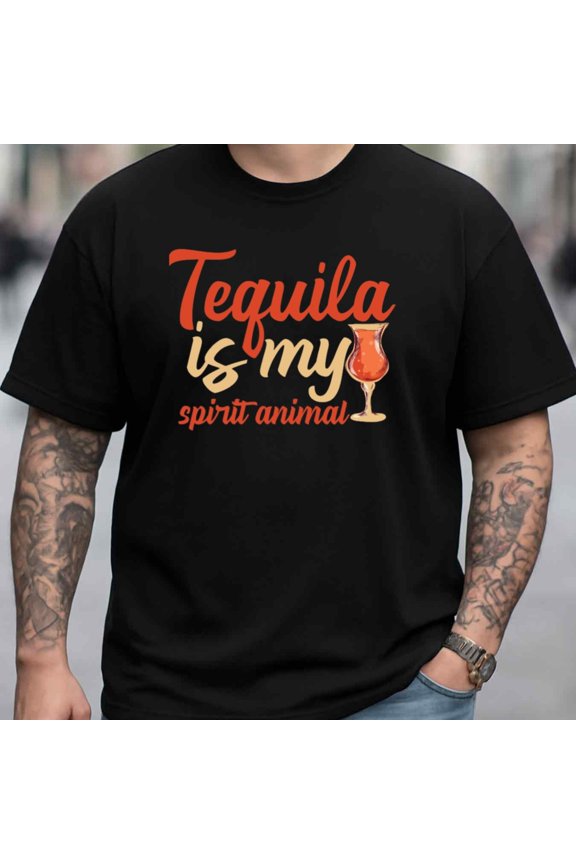 T-Shirt Funny Short Sleeve Gift - Tequila Spirit Animal Funny Humor T 100% Black Breathable Crew Neck Sleeves Perfect