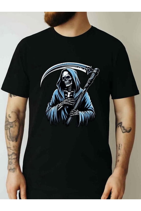 T-Shirt Gothic Grim Reaper Graphic Tee - Spooky Skeleton Design, Funny Unisex Shirt Printed tshirts