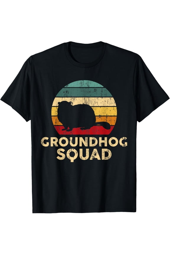 T-Shirt Groundhog Squad Design Happy Groundhog DayMen's and women's gift, black and white T-shirt, size: Extra large S-4XL