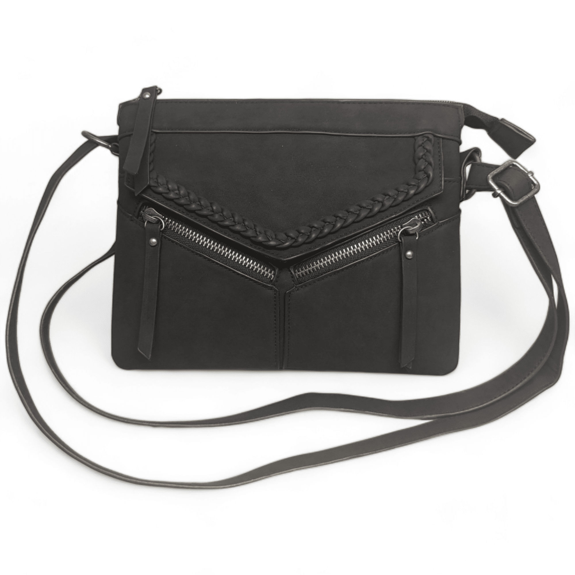 T Shirt Jeans Women s Maven Vegan Suede Braided Crossbody Handbag Black Nubuck Walmart