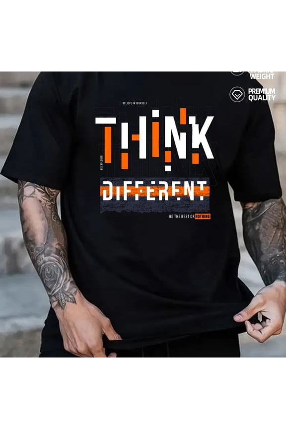 T-Shirt for Men Graphic Casual Short Sleeve Gift - Men'S Motivational for Different Graphic T - Black with Orange Lettering - Soft Everyday Casual Tee