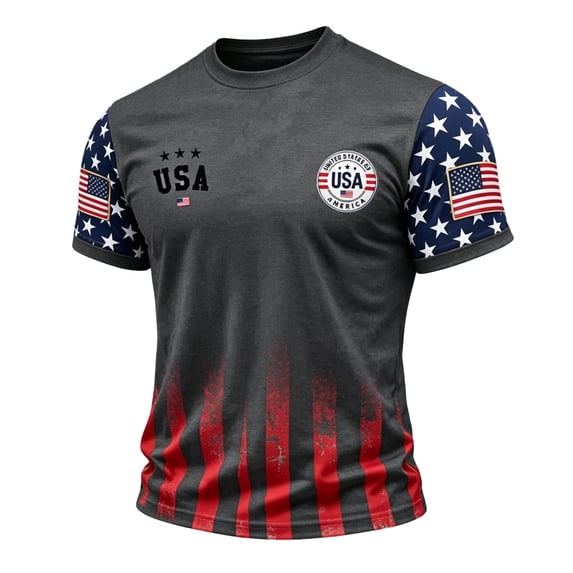 T Shirt Men Men's America Independence Day Fashion Chest Print Casual Large Size Short Sleeve T Shirt Stars and Stripes Usa 250Th Anniversary Crew Neck Dark Gray S