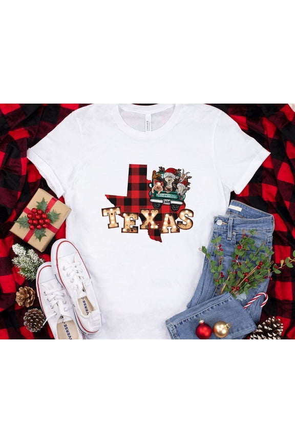 T-Shirt, Merry Shirt, Texas State, Texas Farm Shirt, Buffalo Plaid Shirt, Red Plaid Texas Tee, Farmers Tshirt