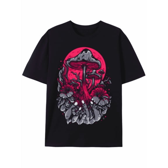 T-Shirt Mystical Mushroom Moon Graphic Tee, Fashion Unisex Shirt Graphic Tee TshirtsStreet Fashion,Loose Round Neck Short Sleeve T-Shirt