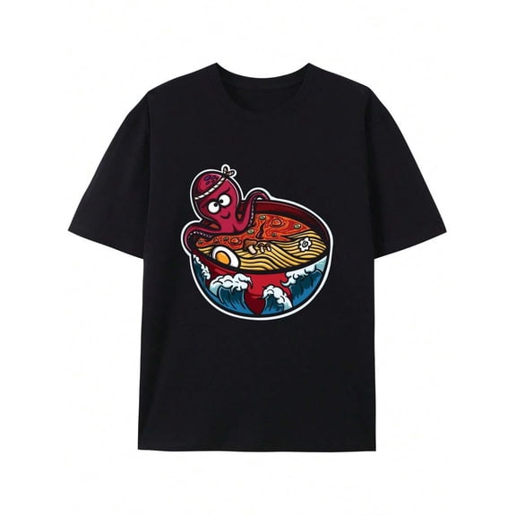 T-Shirt Octopus In Ramen Bowl Graphic TeeSuitable For Campus Wear, Party Gathering, Daily Wear, A Good Choice,