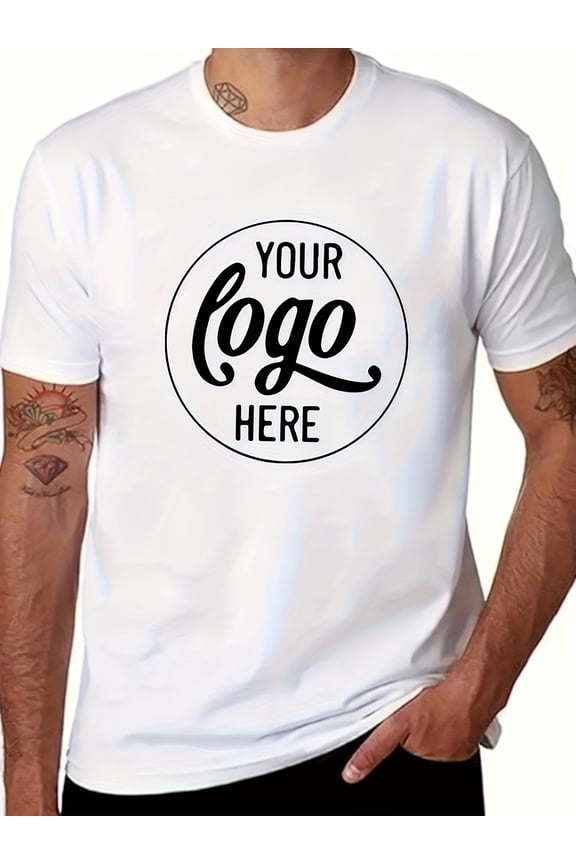 T-Shirt - Personalized Front Print with Text/Image/Logo, Round Neck Short Sleeve Casual Tee, Breathable & Durable for Summer Outings, Machine Washable, All-Season Comfort