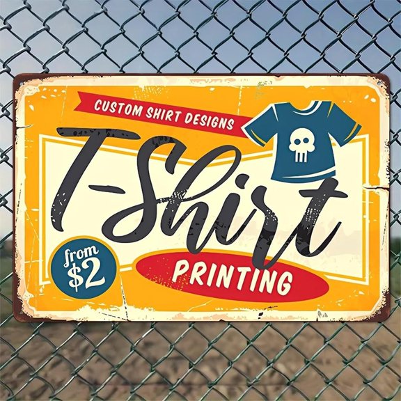 T Shirt Printing Rustic Aluminum Wall Art & Metal Tin Sign - 8x12in Vintage Indoor Outdoor Decor for Home, Office, Cafe, Yard & Garden Farm