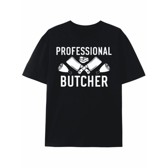 T-Shirt Professional Butcher - Funny Kitchen Chef T-Shirt Loose Round Neck Short Sleeve T-Shirt