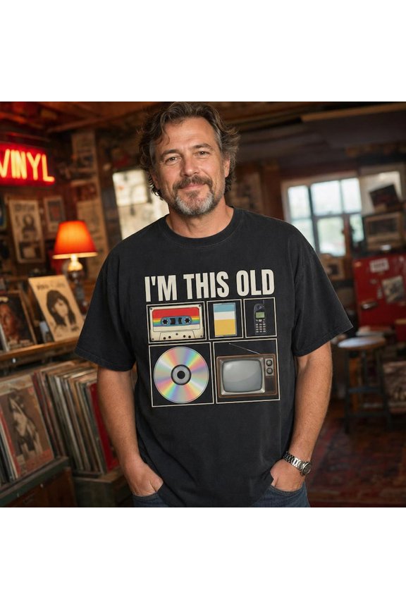 T-Shirt Retro Tech Nostalgia Funny Quote Graphic Tee Humorous Throwback Cassette and CD Design Unisex Navy Large