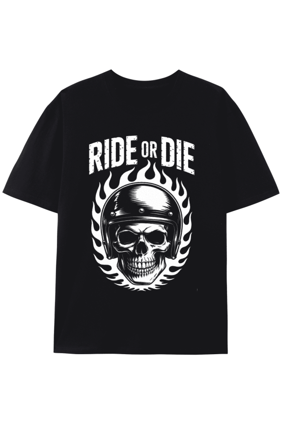 T-Shirt Ride Or Die Skull Helmet Graphic Tee, Retro Unisex Shirt Cotton tshirts