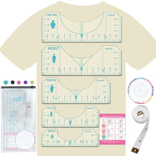 T-Shirt Ruler Guide Alignment Tool to Center Designs, All Size Tshirt Measurement Tool for Heat Press Accessories, Left Chest Logo, DTF, Sublimation Blanks, Heat Transfer Vinyl HTV