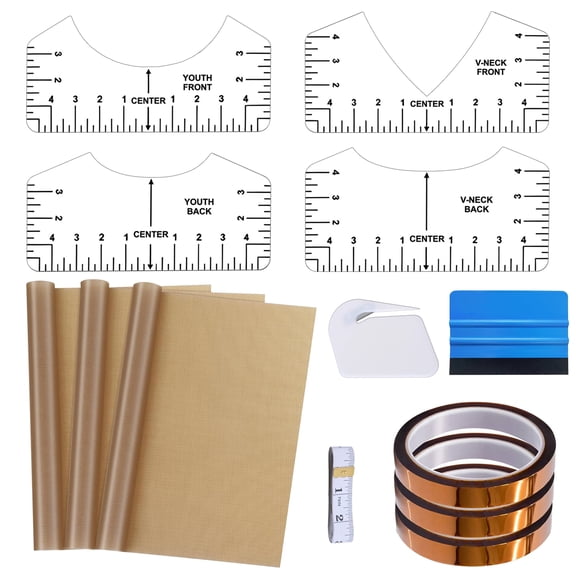 T-Shirt Ruler Guide for Heat Press, EEEkit Shirt Alignment Kit with PTFE Teflon Sheets, Tape, Squeegee & Vinyl Weeding Tool