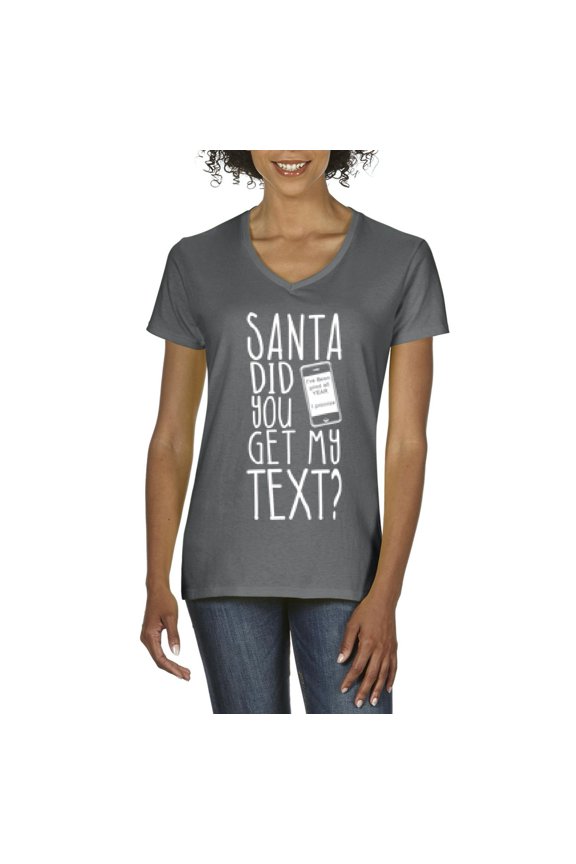 T-Shirt Santa Did You Get My Text? Womens Shirts V-neck