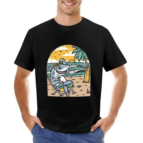 T-Shirt Sharks Beach Enjoyment Summer Fun Mens Ocean Vacation Tee
