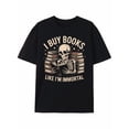 thumbnail image 1 of T-Shirt Skull Reading Books: I Buy Books Like I'm Immortal Tee, Basic Unisex Shirt Crewneck Tshirts,Loose Round Neck Short Sleeve T-Shirt, 1 of 7