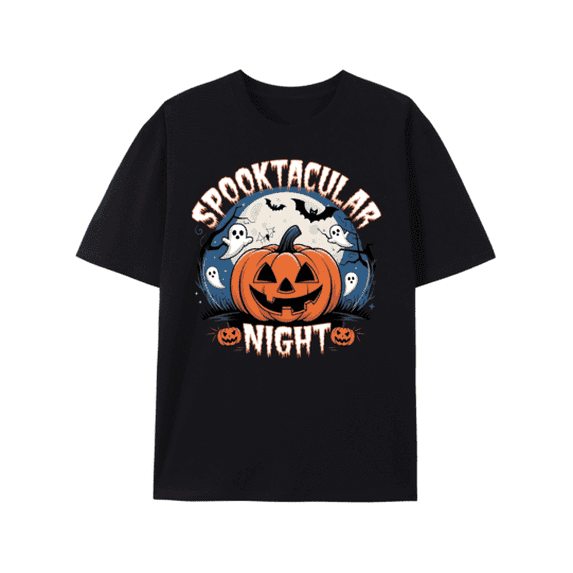 Greenink T-Shirt Spooktacular Night Halloween Pumpkin Ghosts T-Shirt, Unique Design Unisex Shirt Cotton TshirtsCreative Printing Pattern,Loose Round Neck Short Sleeve T