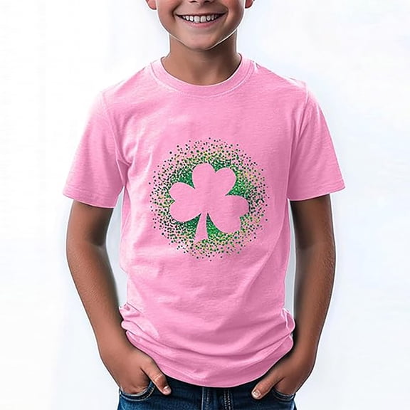 T Shirt St Patricks Day Crew Neck Boys Graphic T-Shirt Green Happy New Year Shirt for Girls Green T-Shirt Clothing (Pink,4-5 Years)