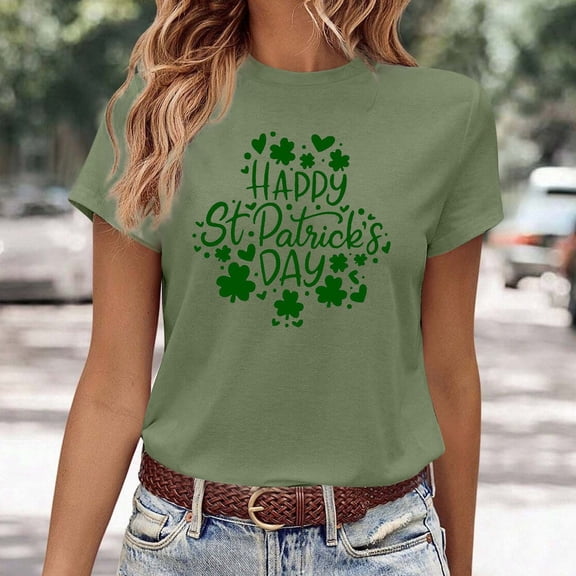 T Shirt St Patricks Day Fashion Cute Print Happy New Year Shirts for Women New Years Eve Shirt (Light Green,XXL)