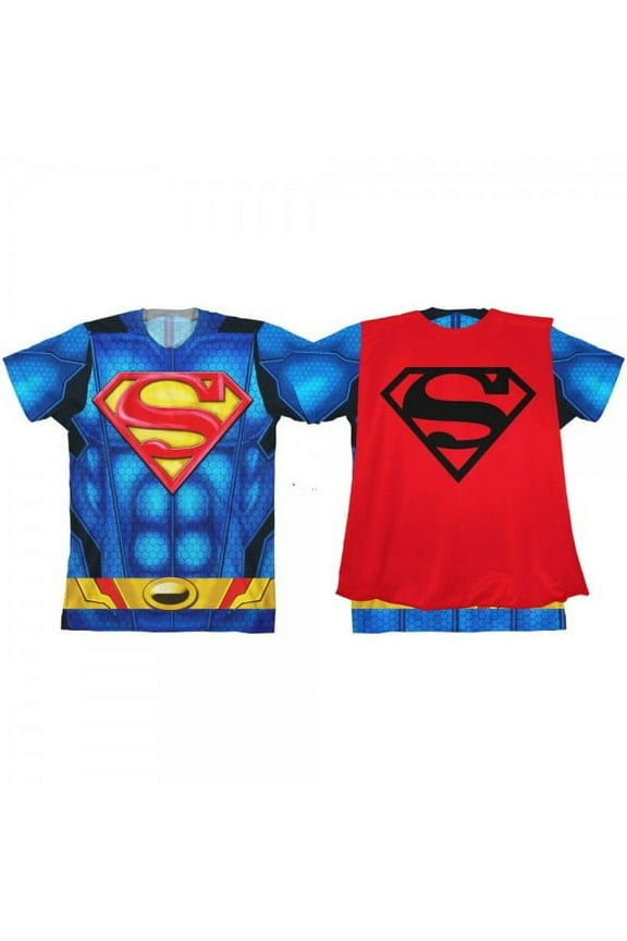 T-Shirt - Superman - Boys Sublimated Caped Tee-M Costume Cosplay ts4kjtspm-m
